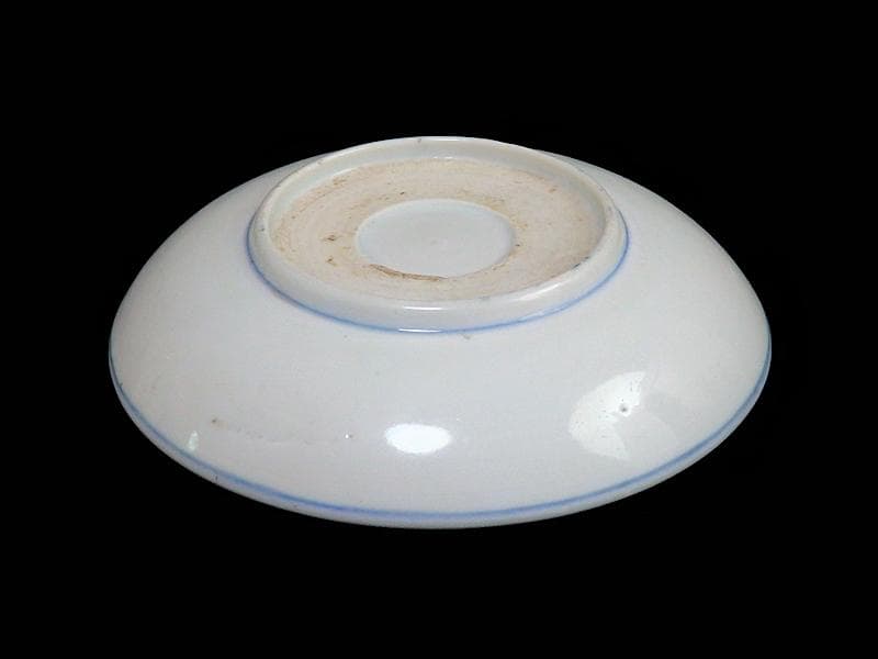 古伊万里 染付 丸に五瓜に唐花の図 家紋 4寸半