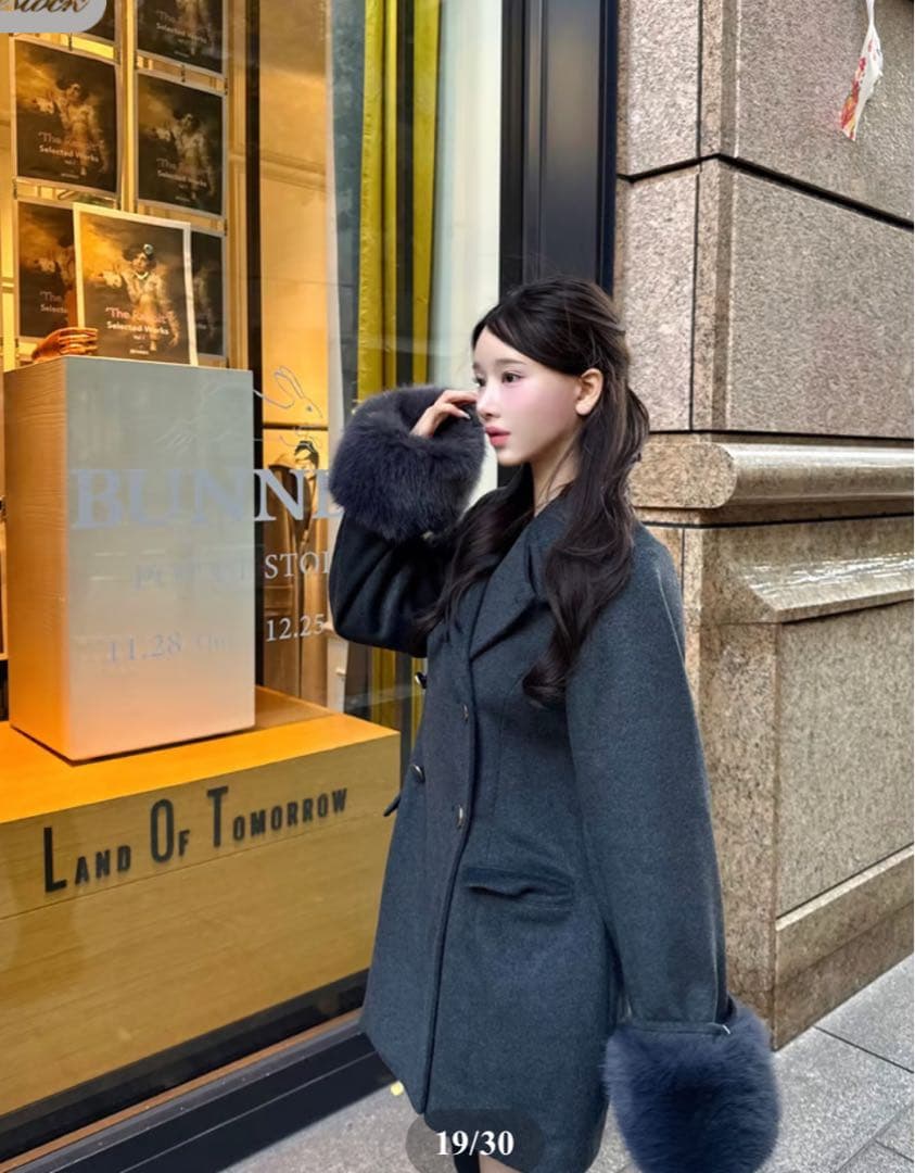 YILON MADE】Cinched waist midi coat グレー ジャケット・アウター