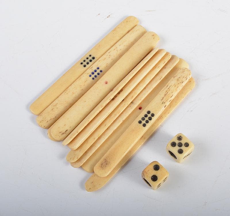 中国　竹嵌　骨牌　背竹牌　麻雀牌　箱付　V　8696