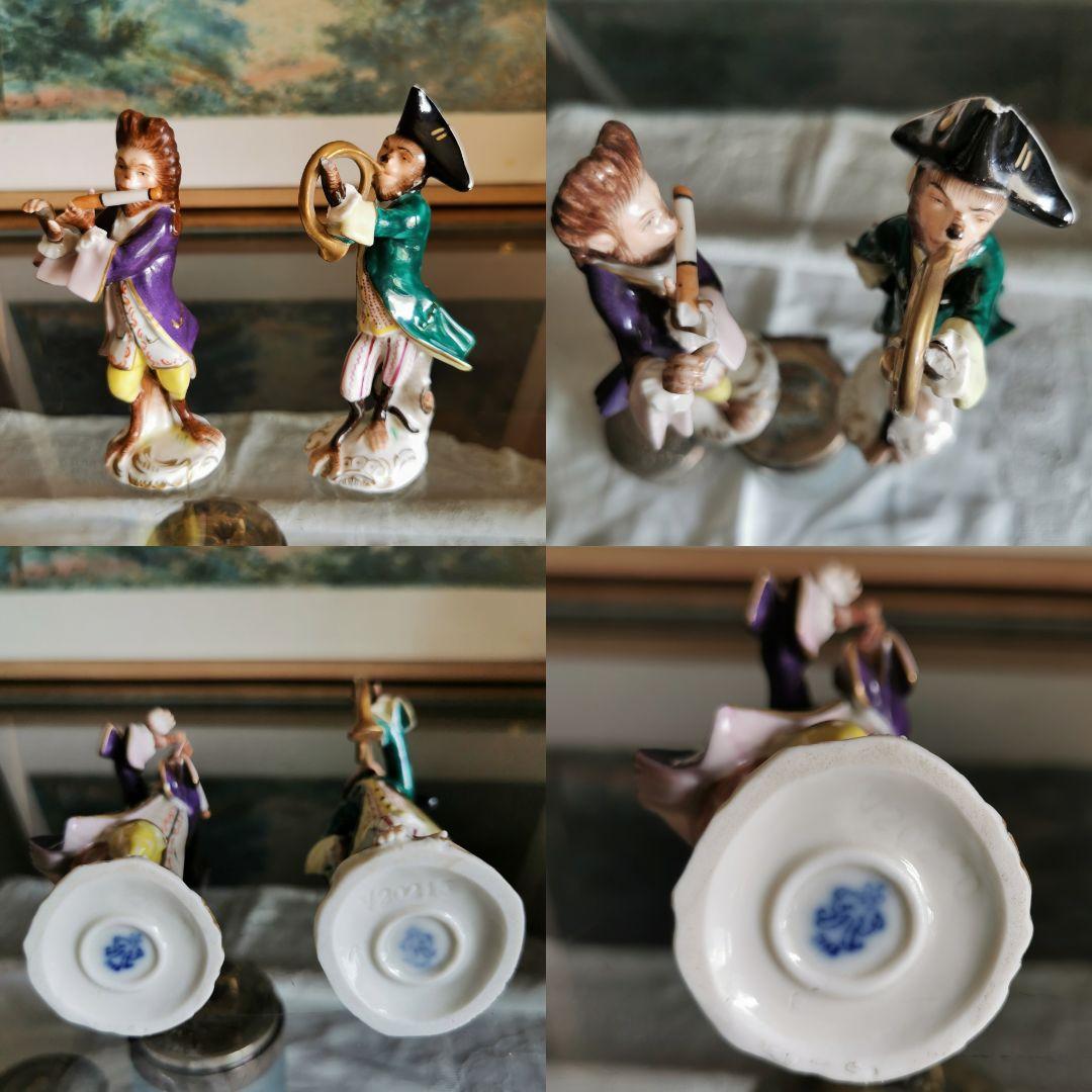 アンティークドイツ 楽隊フィギュリン 笛を吹く正装したモンキー 猿の