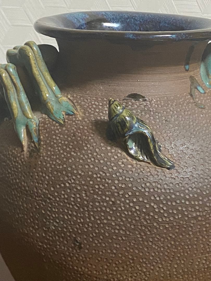 琉球 沖縄 【故】島常賀 蟹文壺 カニシーサー 名工 ヤチムン やちむん