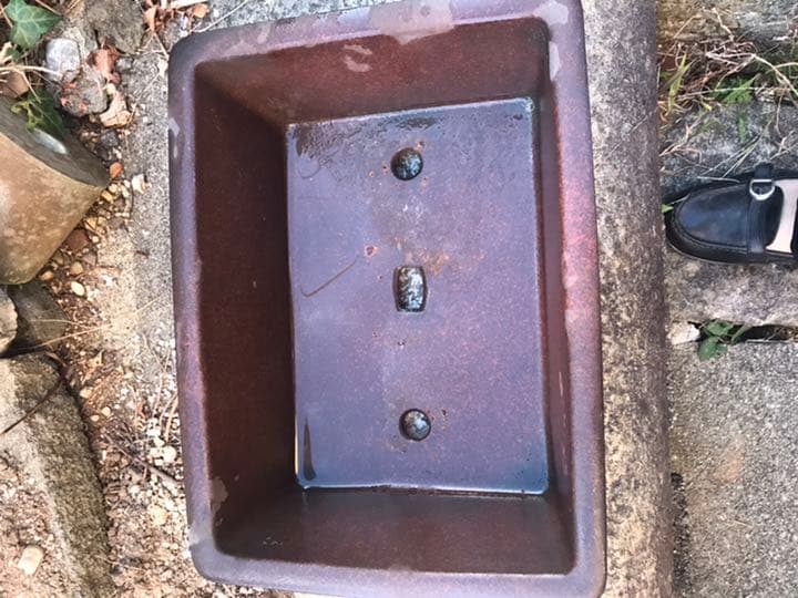 盆栽鉢　希少時代赤色梨皮切り足長方盆栽鉢山野草サボテン植木鉢