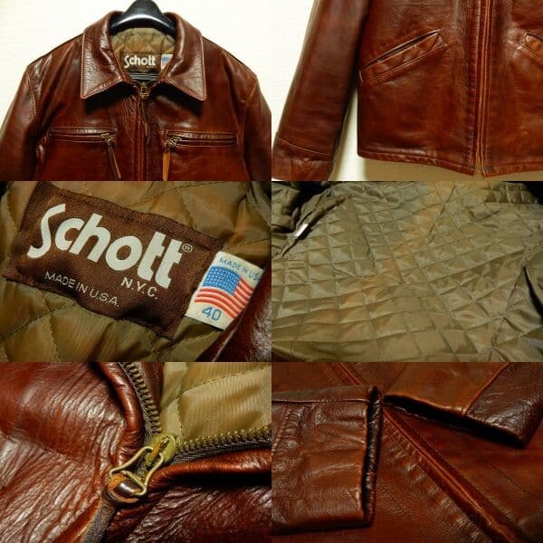 ショットschott襟付シングルライダース634トラッカージャケット40赤茶