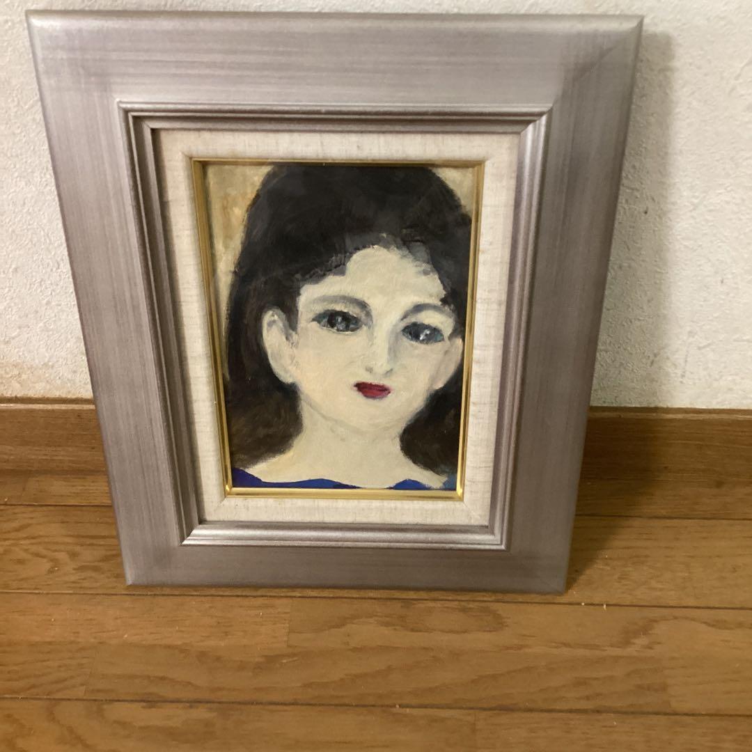 油彩画　　　作者不詳　　《　婦人像　》　　木枠額装　　肉筆画