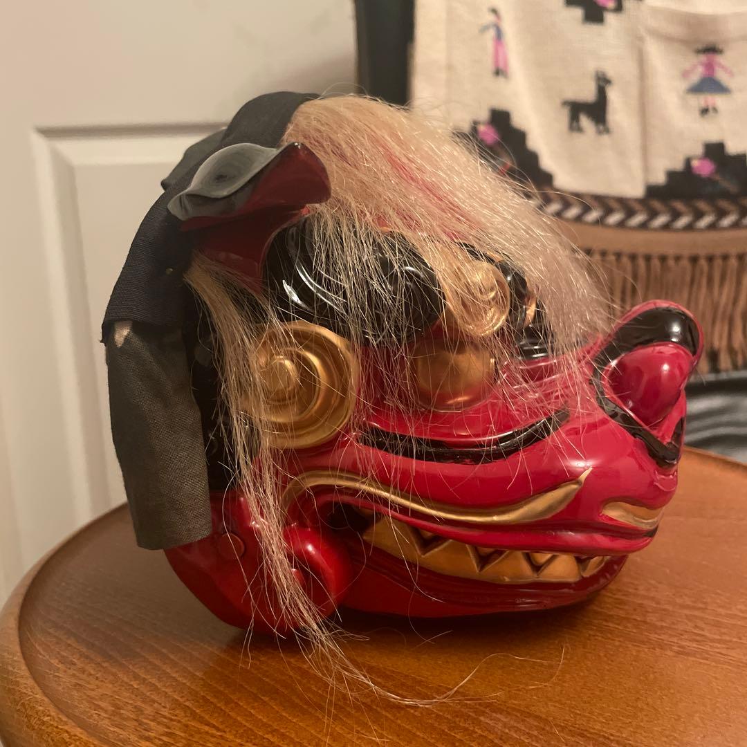 宮崎県産 赤色 神楽面 木製 鬼の神楽面 木製 伝統的25日