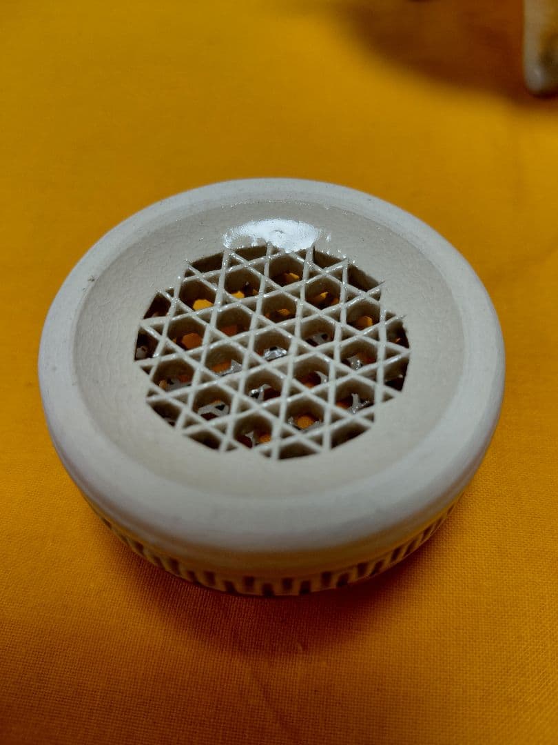 白薩摩焼　香炉　三足　透かし彫　玉陶山　仁楓作