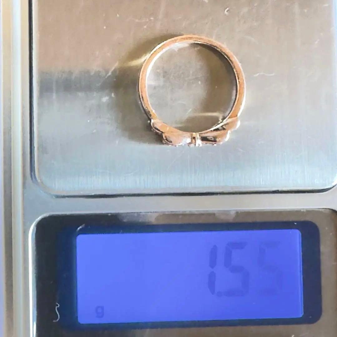 4°C K10 リボン型FDメレダイヤモンド　内側にルビー　ピンキーリング #5