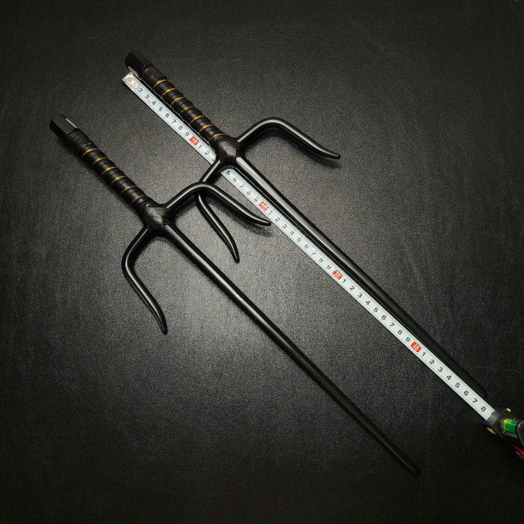 み*屋様 武具　十手　48CM　2本セット　黒メッキ　釵　琉球古武術　鉄製　古武