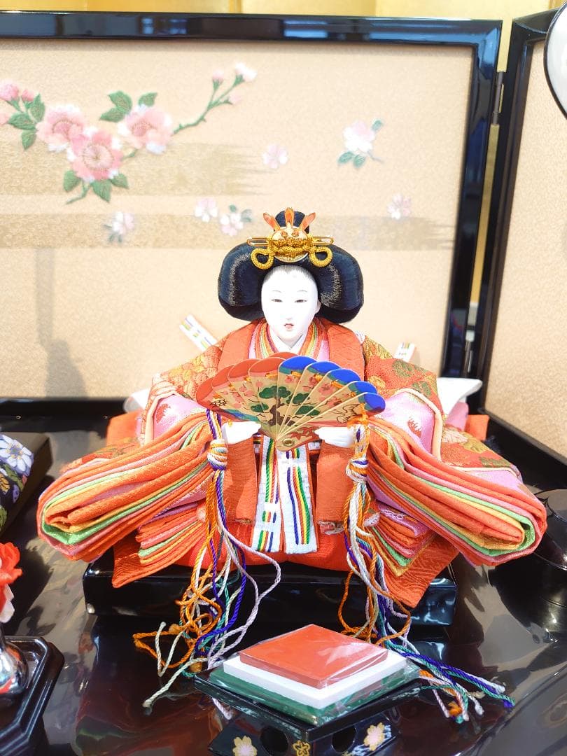 ●新品おひなさま●　さくら刺繍屏風　フルセット