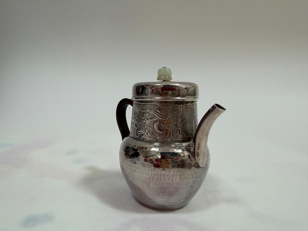 純銀製 唐草紋 玉石摘 急須 銀瓶 煎茶道具