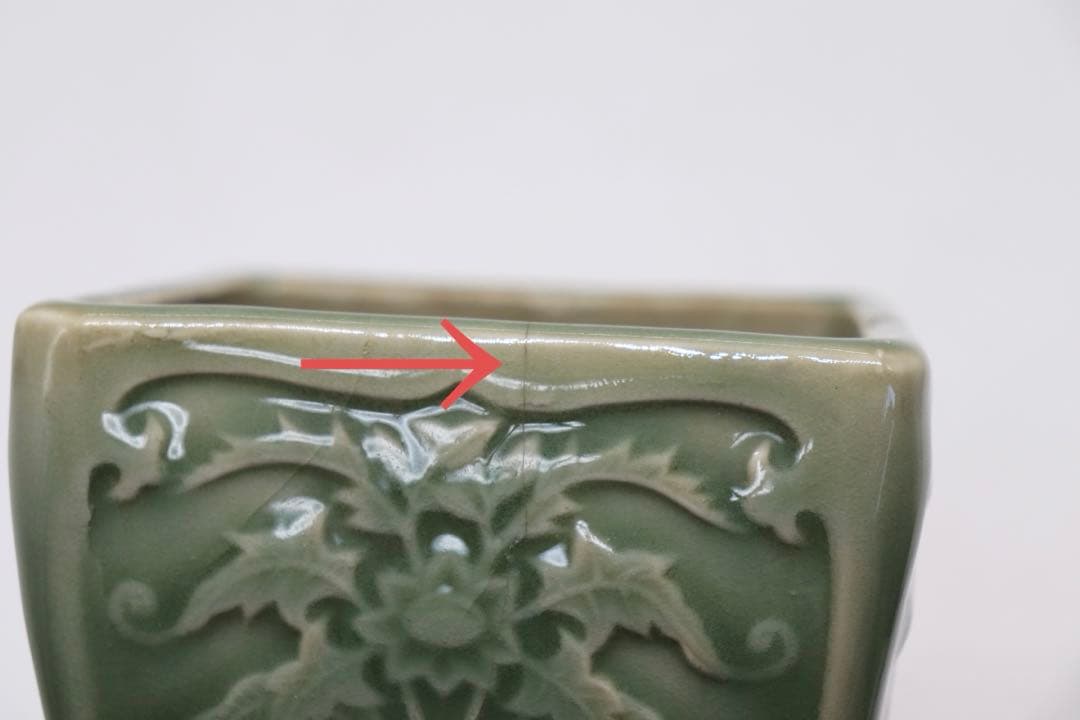 青磁 角香炉 龍泉青磁 送料込み0425