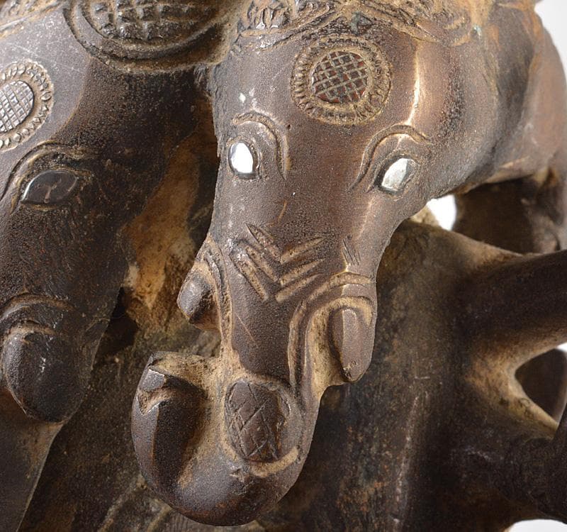 仏教美術　古銅　インド神　５面ガネーシャ象神　置物　M　R5207