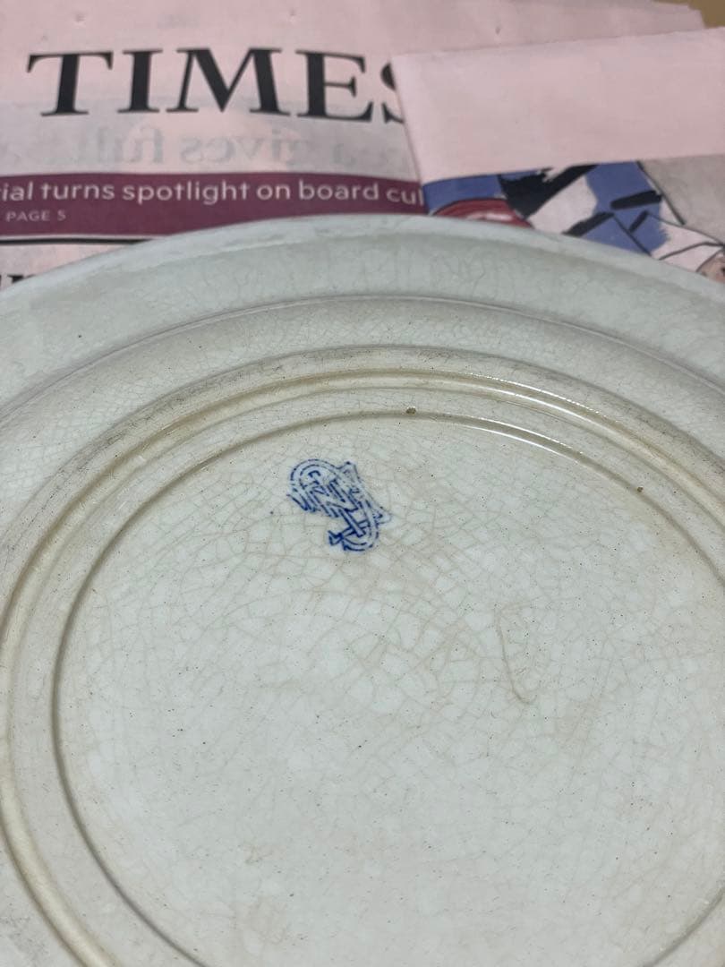 フランスアンティークプレート 青いフルール・ド・リス模様