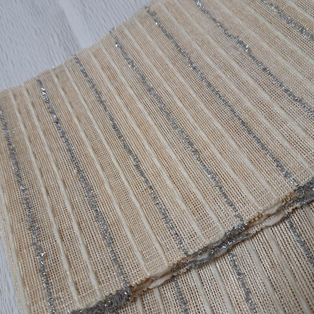 誉田屋源兵衛 半幅帯 芭蕉段織 白×シルバー