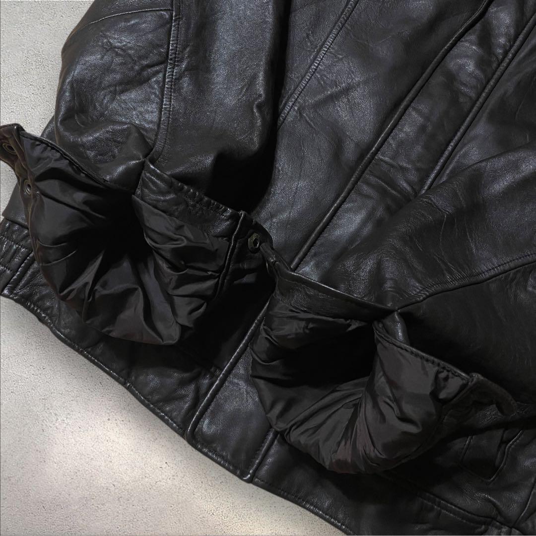 マベレザーA2ブラックスウィングトップスタンドカラー短丈本革ハイネックブル