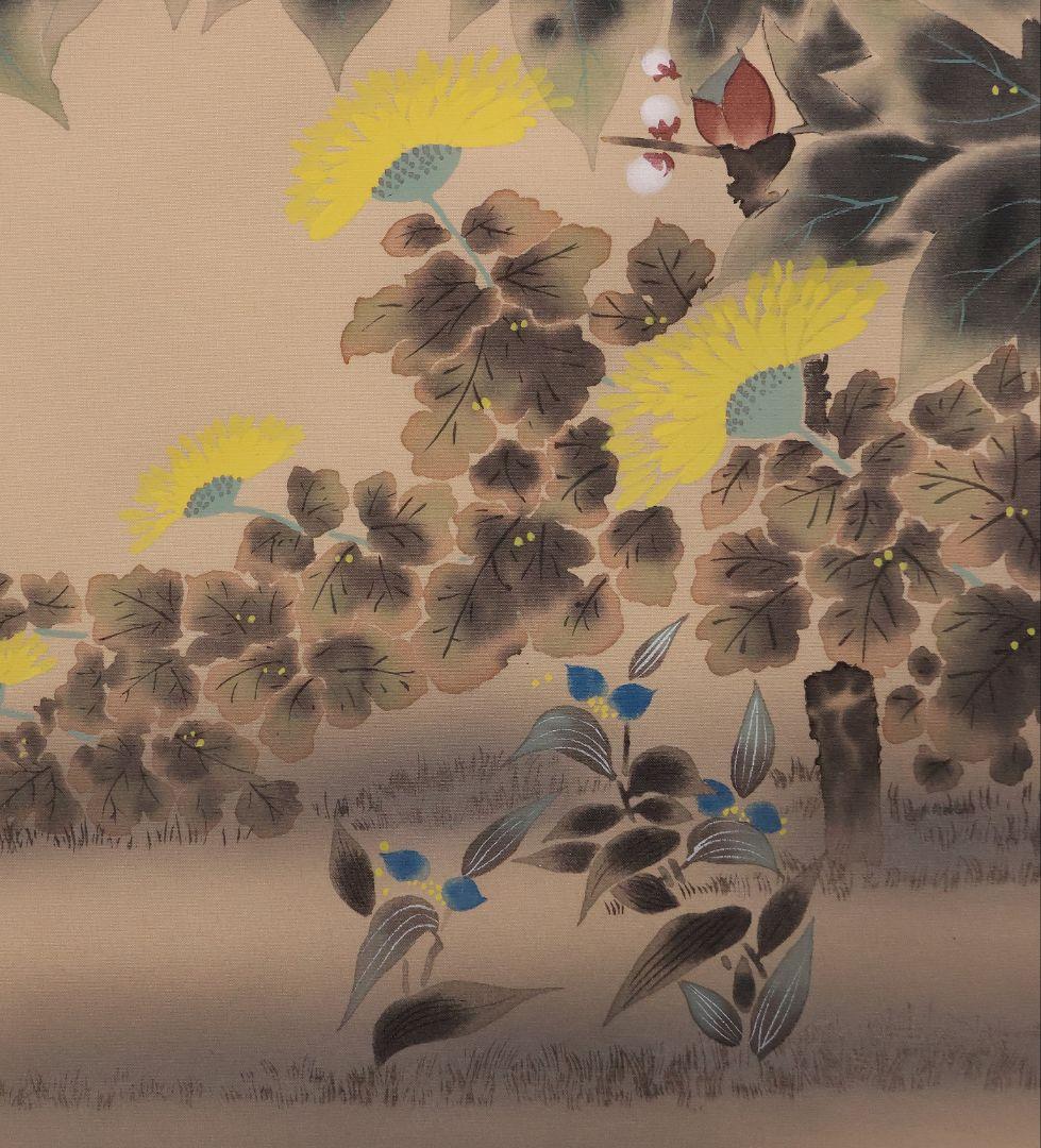 模写】日本画 光翠 四季花 絹本 掛軸 彩色 草花 MA986