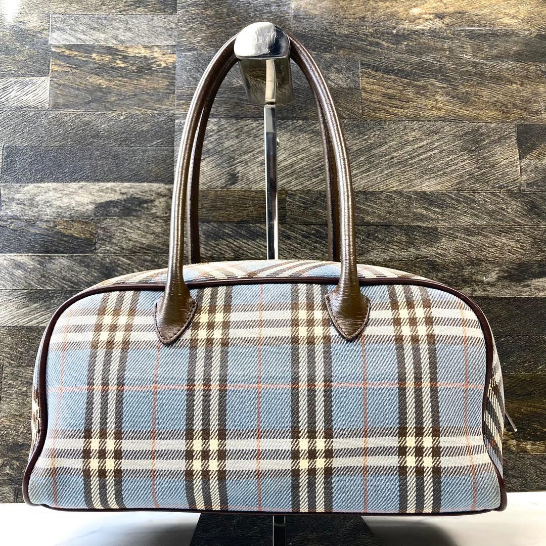 希少色 バーバリーブルーレーベル ミニボストン バッグ ノバチェック ホースロゴ
