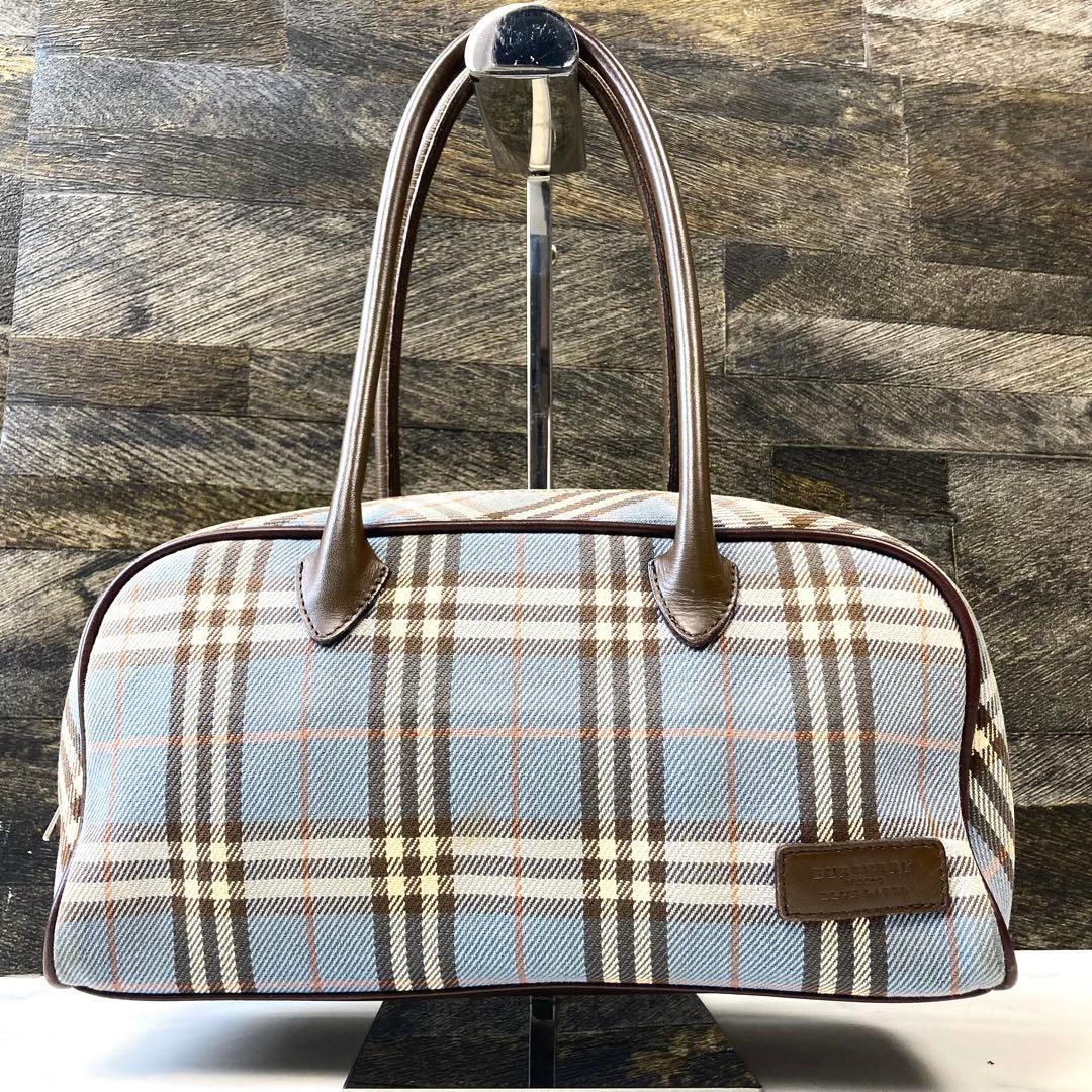 希少色 バーバリーブルーレーベル ミニボストン バッグ ノバチェック ホースロゴ