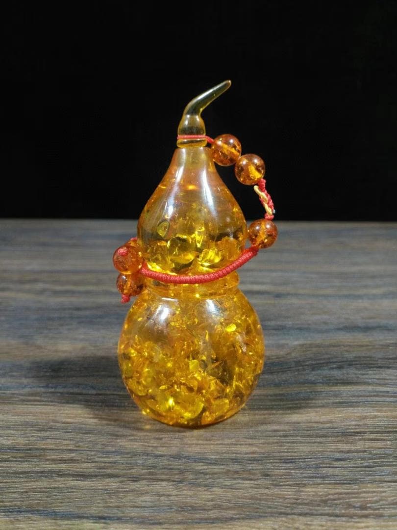 中国古美術・旧蔵・琥珀のヒョウタンセット・純手作り・細密彫・文房置物・