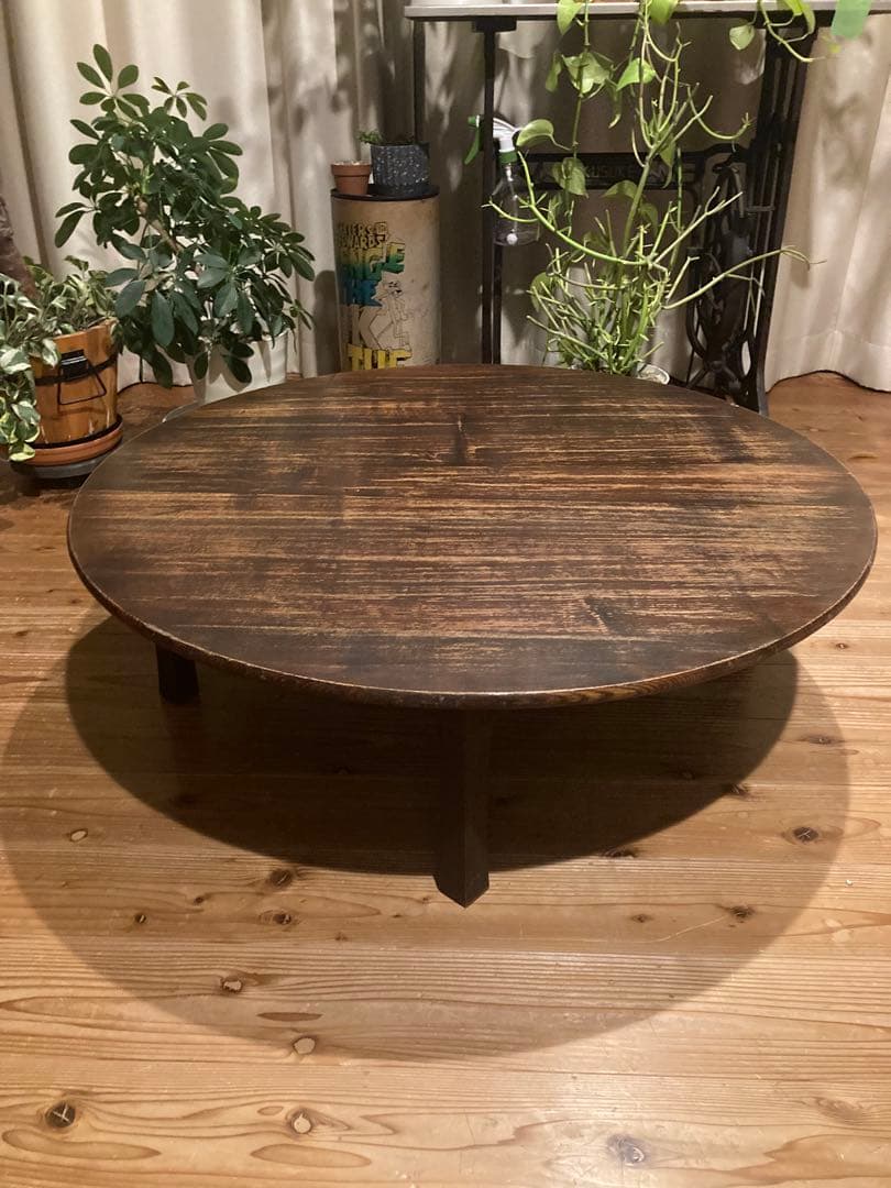 昭和レトロ 古い木製丸ローテーブル 折畳丸ちゃぶ台⑨直径900