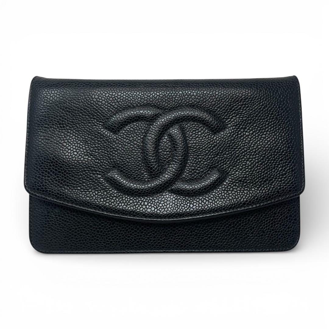 CHANEL シャネル キャビアスキン デカココ チェーンウォレット 長財布
