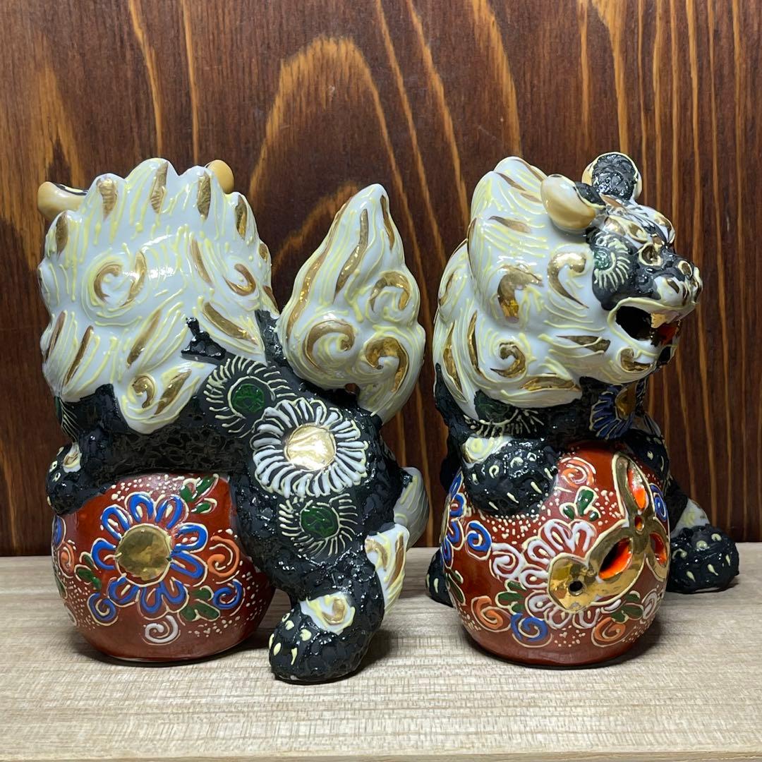 九谷焼 唐獅子 金彩 置物 九谷清仙 造 骨董 共箱付き 昭和レトロ 2025年