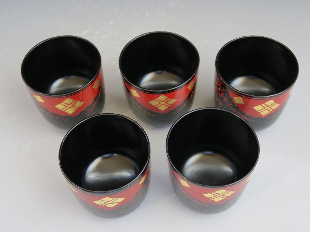 【輪島塗】小吸物椀 秀衡紋様 箸洗 濱田屋謹製 天然木 五客揃 共箱