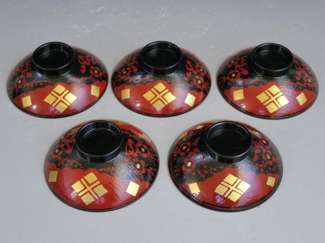 【輪島塗】小吸物椀 秀衡紋様 箸洗 濱田屋謹製 天然木 五客揃 共箱