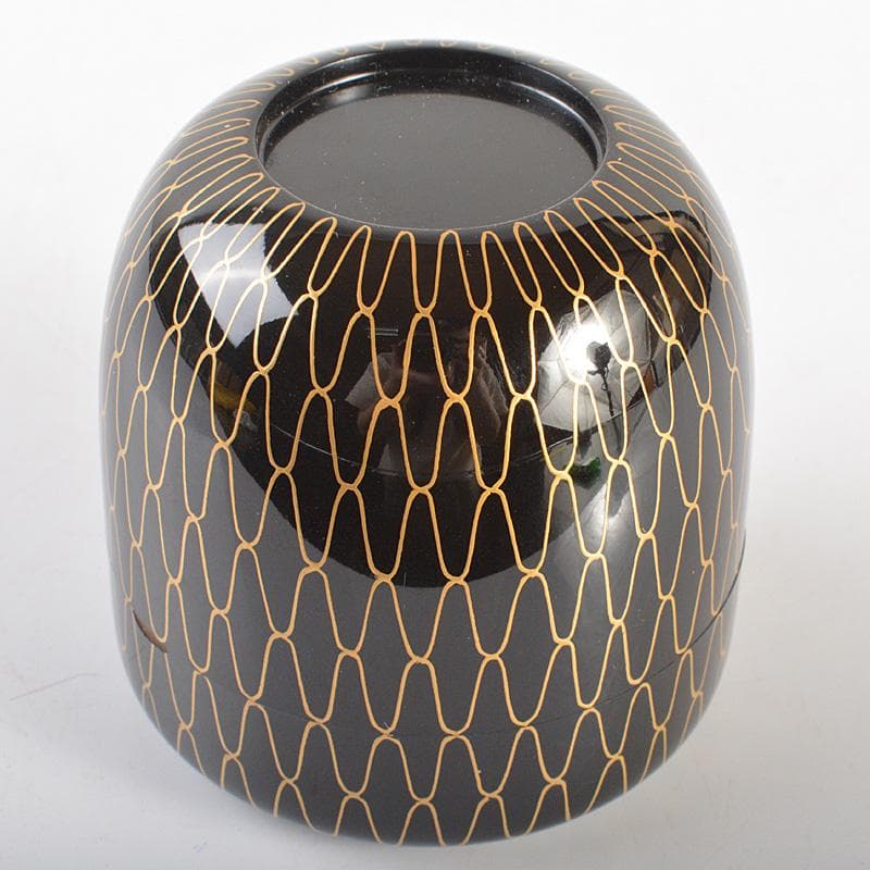 茶道具　山中塗　熊谷秀穂作　黒金網目蒔絵　中棗　共箱　V　R6783