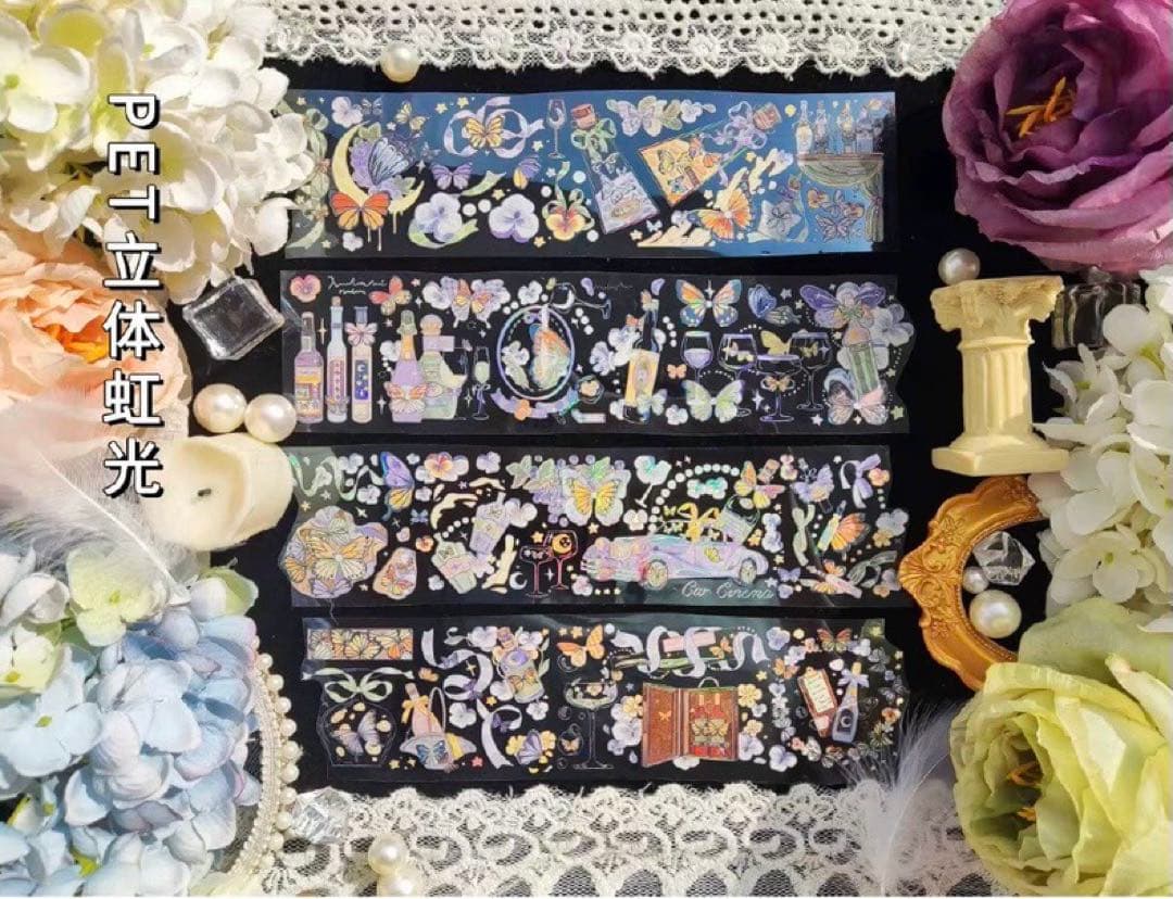 巻売 493☆ 海外 マスキングテープ マステ PET 装飾 花 虹光