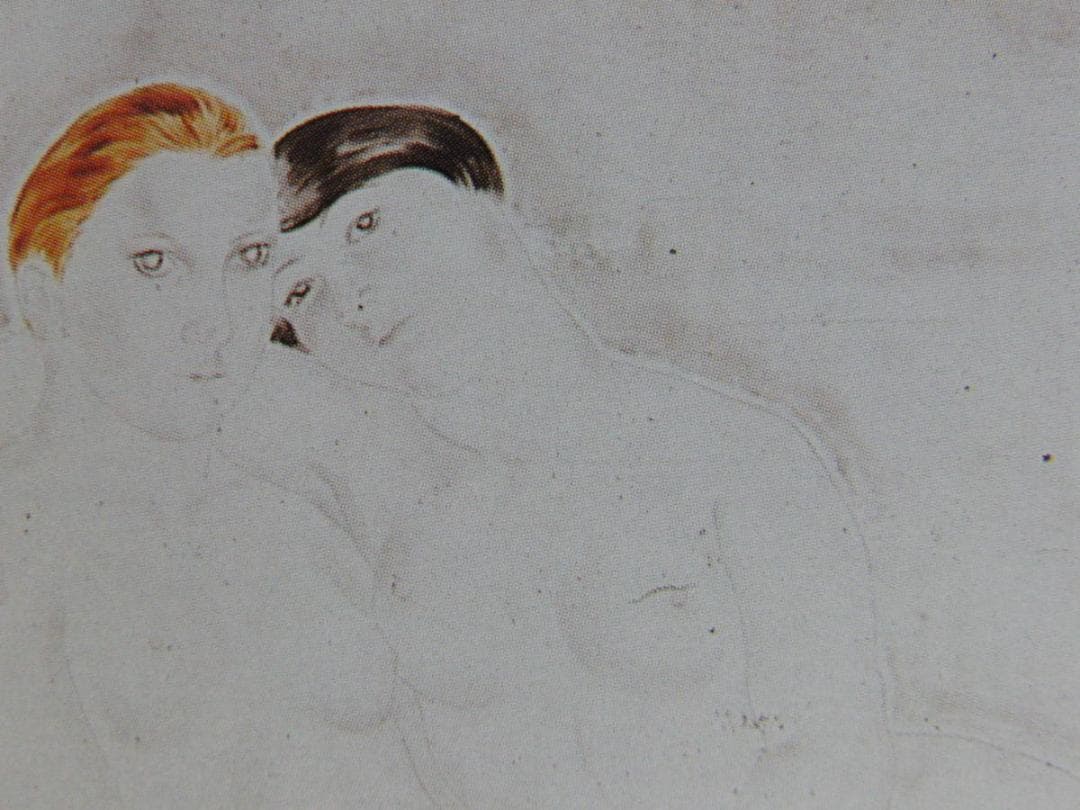 藤田嗣治、「Les Deux Amies」、希少画集の額装画、人気作品