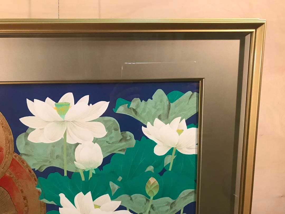 中島千波「大日如来蓮池図」リトグラフ＋エンボス技法直筆サイン・作品