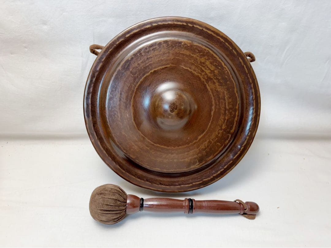 美品 茶道具 銅鑼 桴付 銅印 仏教囃子歌舞伎打楽器 鐘鳴物