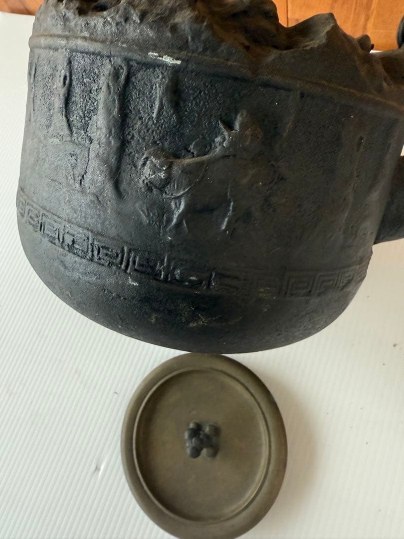 龍文堂造 鉄瓶 茶道具 工芸品 茶器 アンティーク 骨董品 時代物(a8)