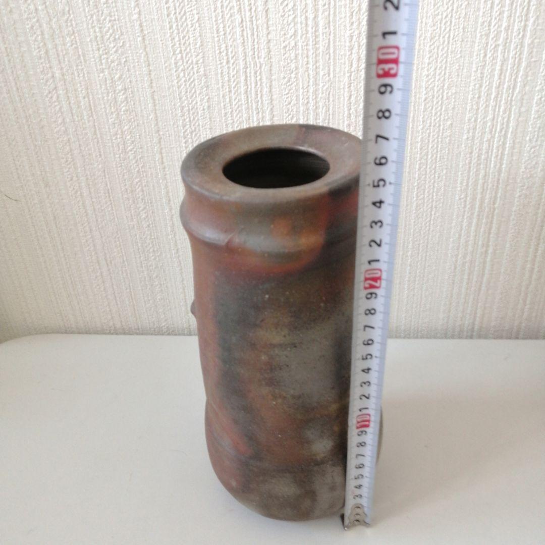 備前焼 銘あり 円筒形 陶器 約24cm