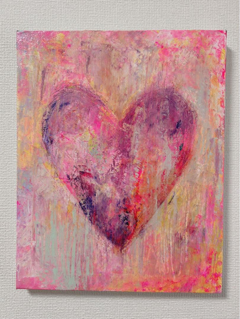 ハートの絵、絵画、原画、インテリア、現代アート、LOVE、幸せを呼ぶアート