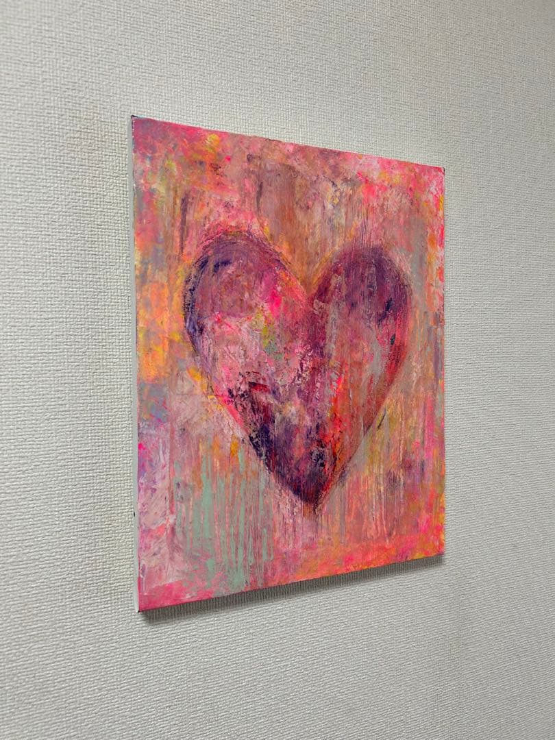 ハートの絵、絵画、原画、インテリア、現代アート、LOVE、幸せを呼ぶアート