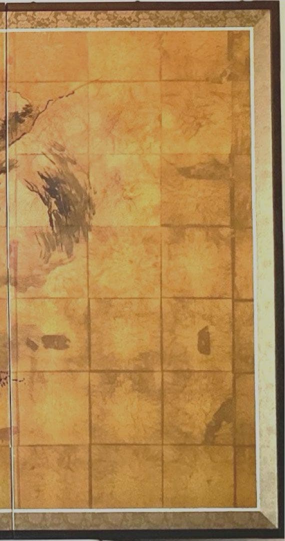 四つ折り屏風　日本画　金箔彩色　『雪見楼閣』