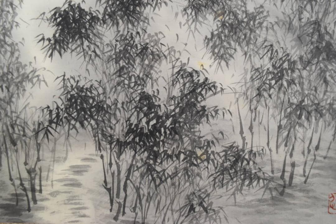 真作】篁岳/江山竹林幽居図/掛軸/名家伝来/AA-909