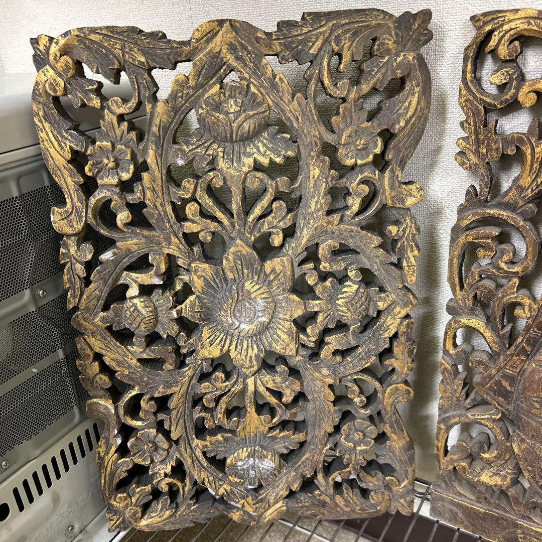 アジアンスタイル 木製彫刻 3点セット 美術品・アンティーク・コレクション