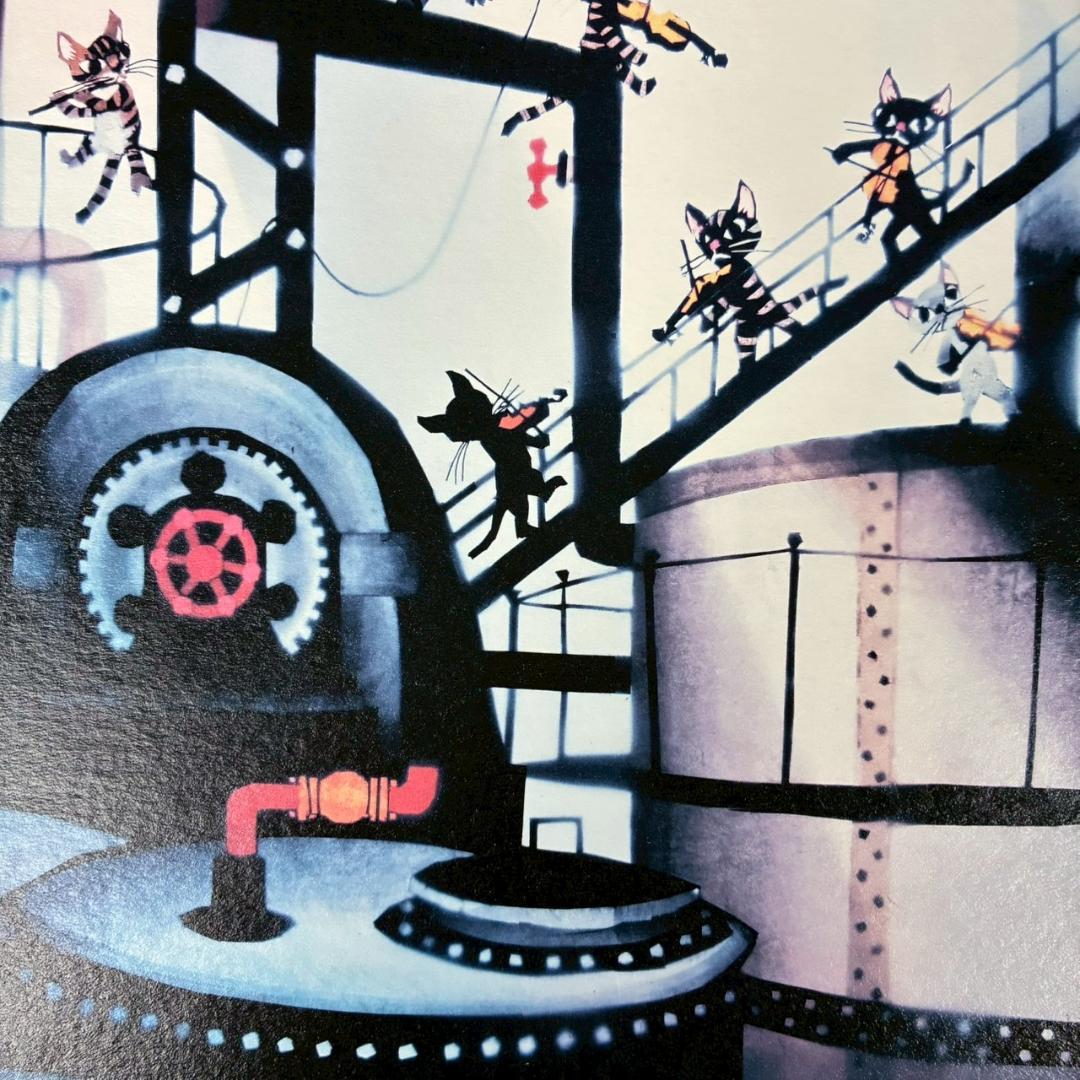 美品 藤城清治「真夜中の工場」ダイヤモンドスクリーニング 作品保証書有 猫 ネコ