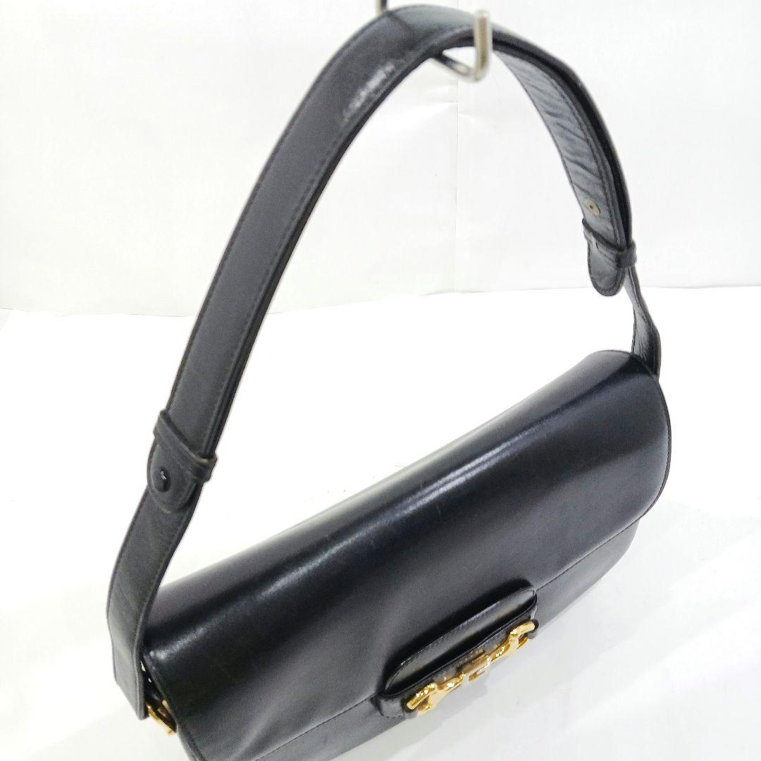 【美品】グッチ ショルダーバッグ 2way ハンドバッグ レザー 肩掛 黒