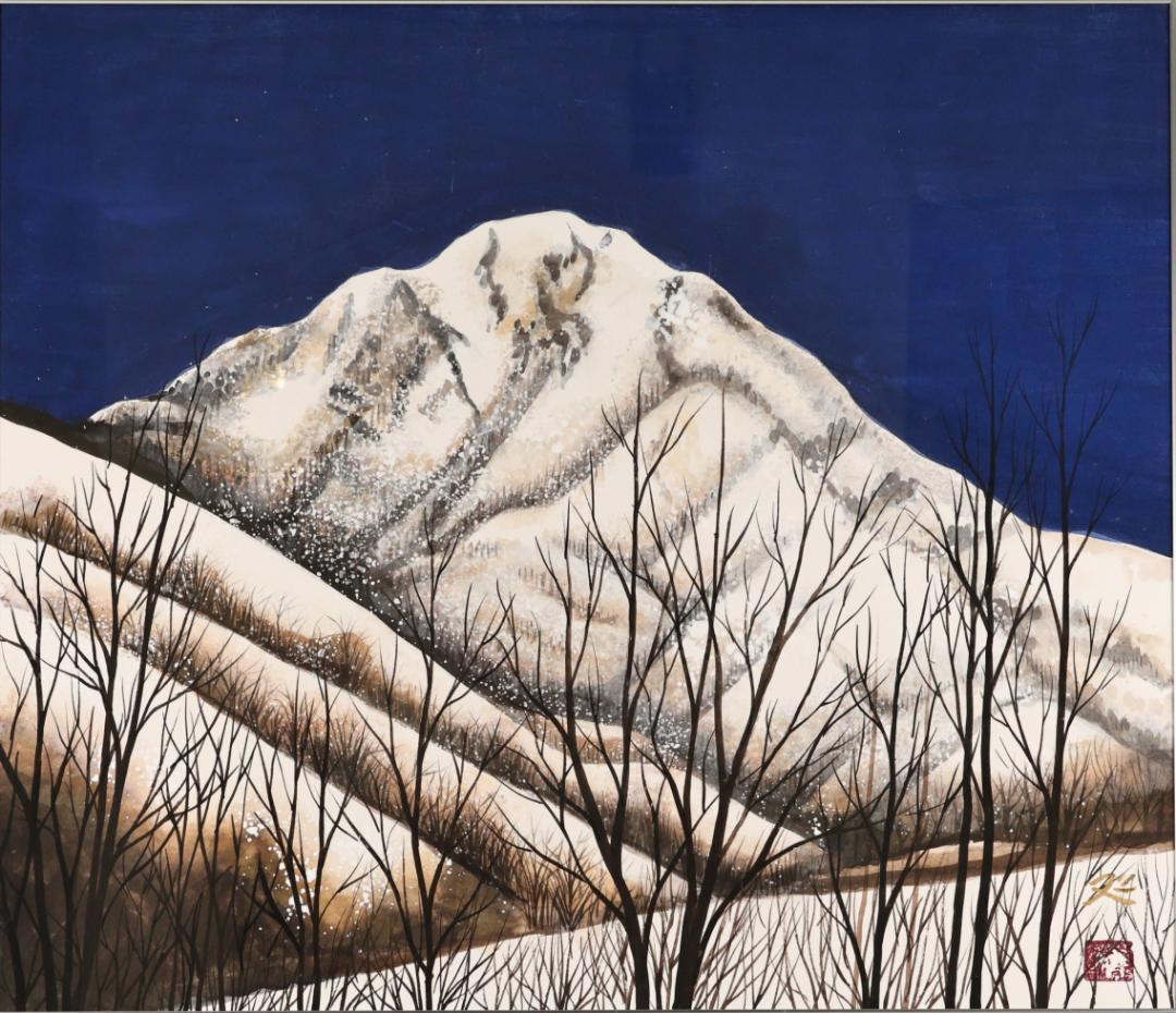 【模写】　加山又造　「 白い峰 」　日本画　8号　共シール　タトウ　布袋