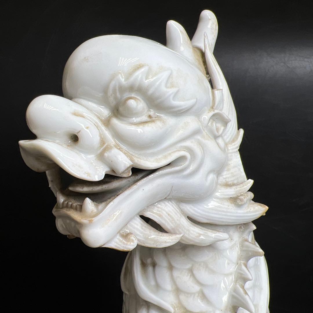 中国清時代　白磁キリン唐木台付　高さ約35㎝　東Y7-1211☆2Fトヒオ