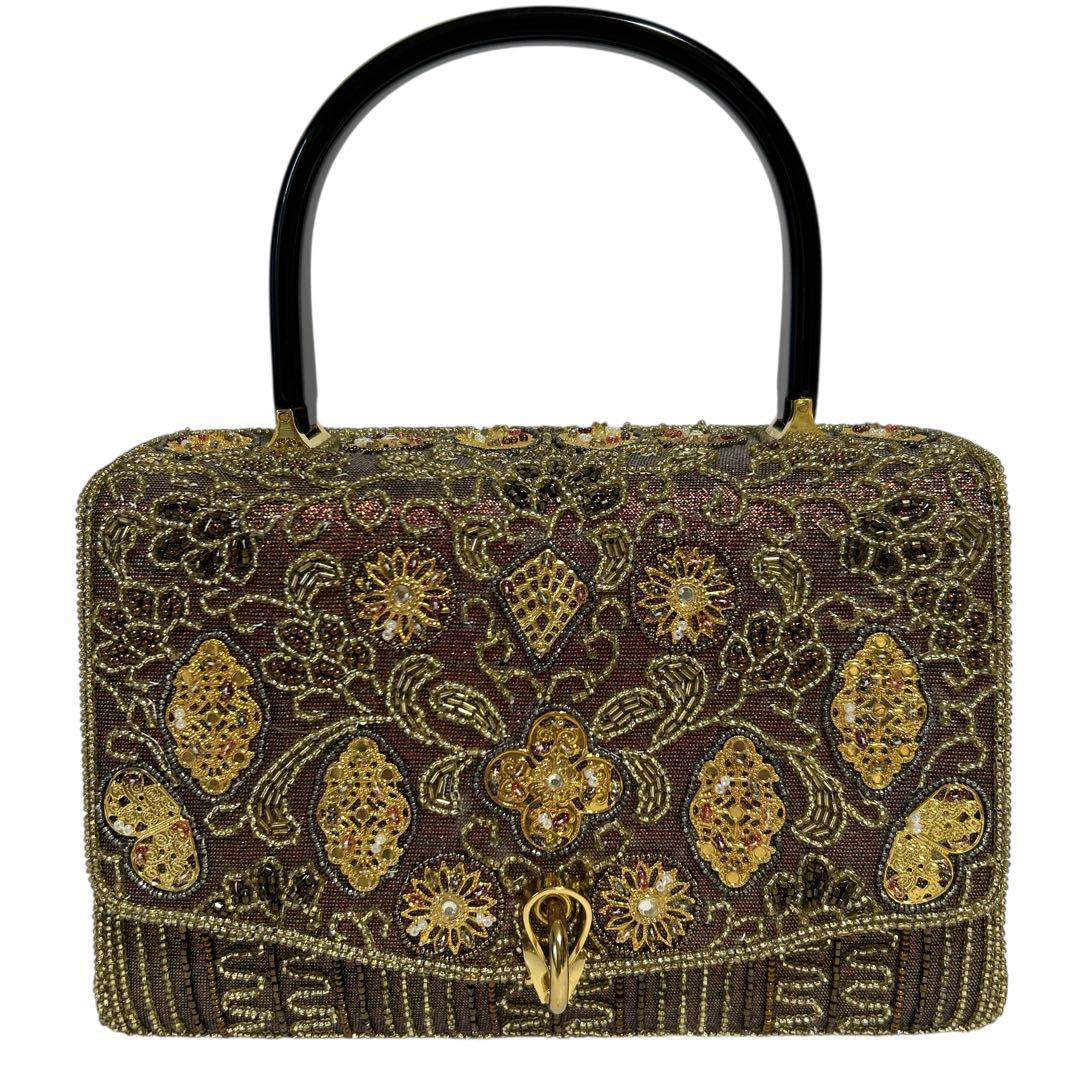 Hakubotan 銀座白牡丹 総柄 ビーズ刺繍 ハンドバッグ パーティ 和装