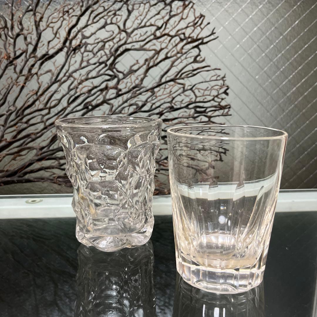 骨董 時代ガラス 希少 寸胴型 切子 水飲みコップ ウランガラス 1客