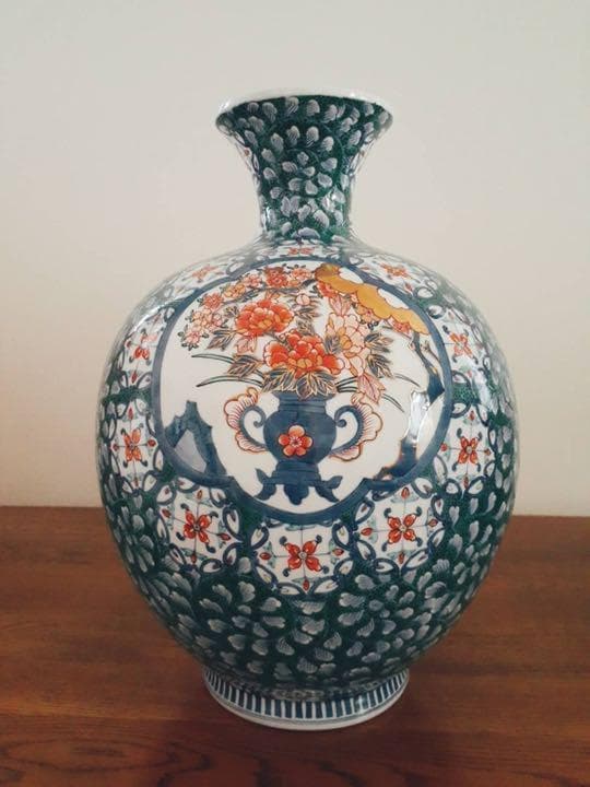藤井錦彩染錦古伊万里風花瓶 壺