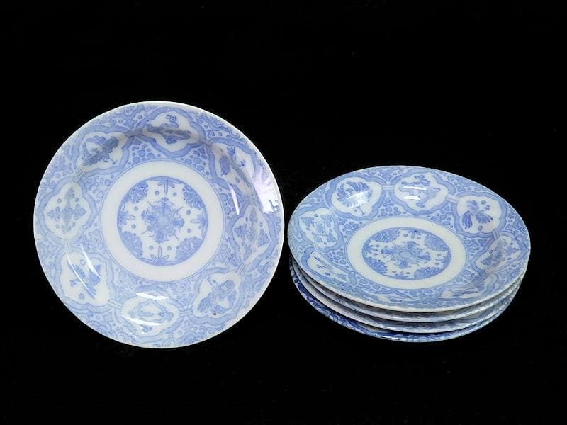 伊万里　印判　花に鳳凰　来栖紋の図　手塩皿　５枚　D567A-BNw