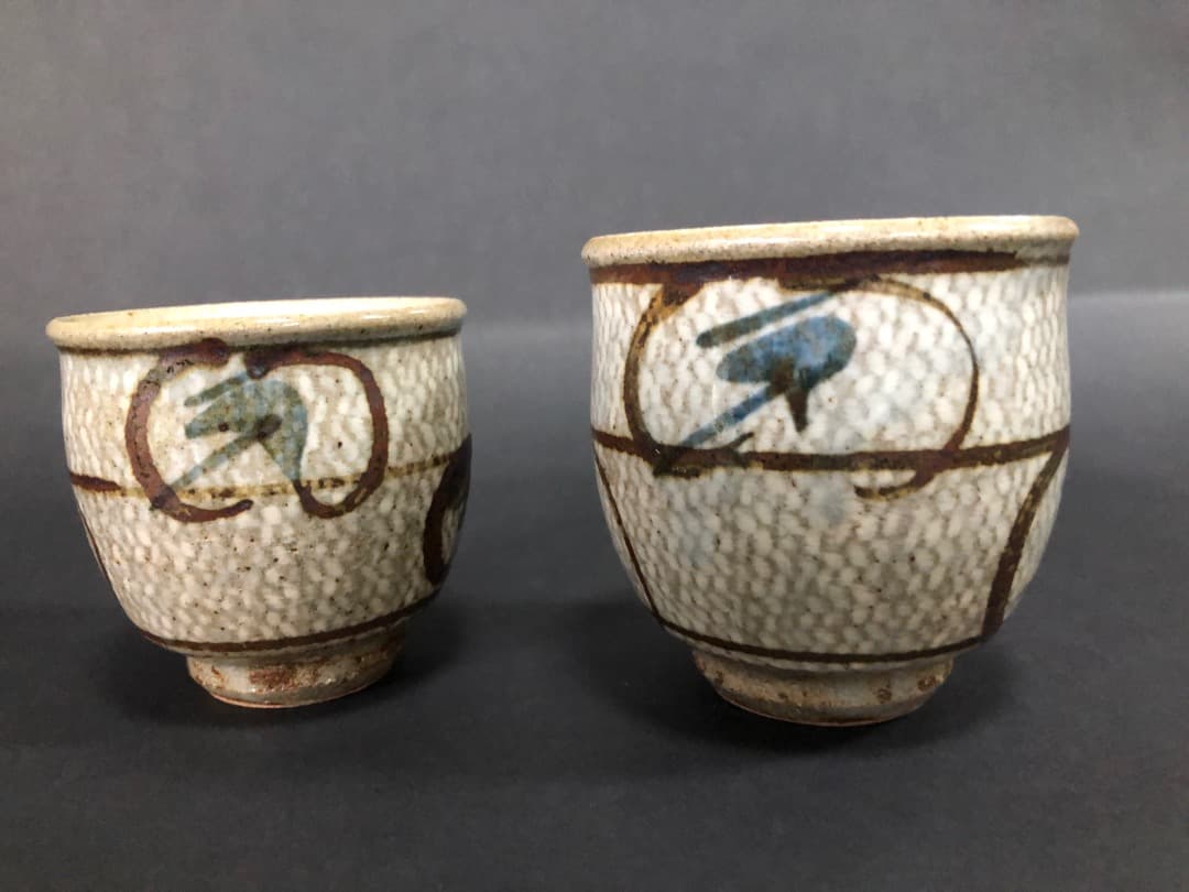 人間国宝 島岡達三 益子焼 象嵌夫婦湯呑 汲出 茶道具 美品