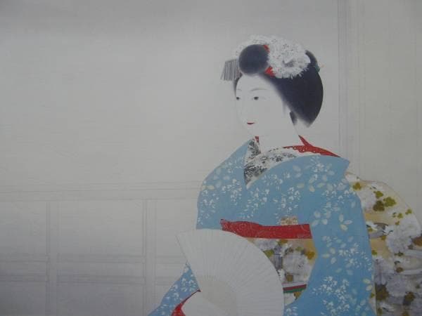 宇田荻邨、【夕涼】、豪華・希少画集画、新品高級額・額装付、状態良好